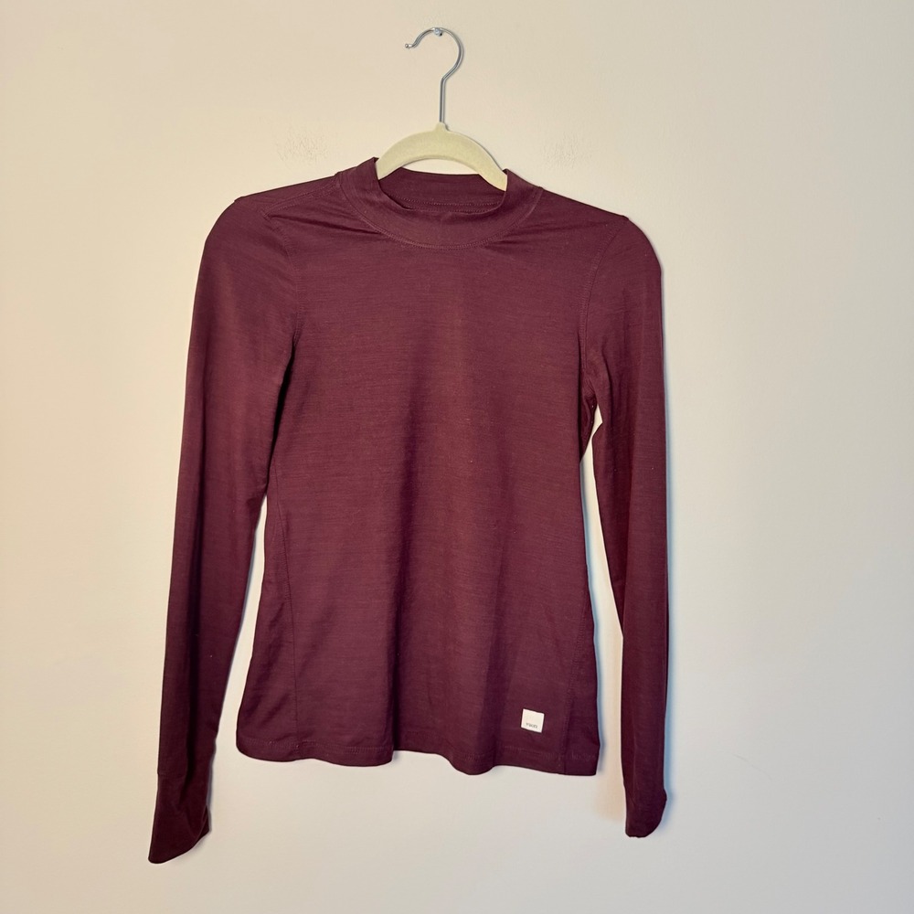 Women's Vuori Mock Neck Lux Performance Maroon Long Sleeve Top Athletic SZ S